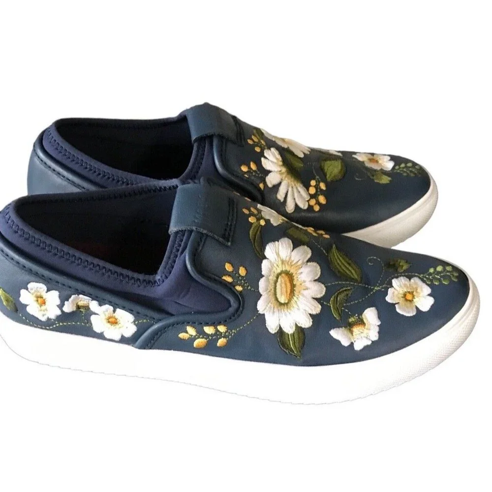 Mark Nason Womens Sz 6 Razor Cup Blue Leather Flora Daisy Embroidered Sneakers